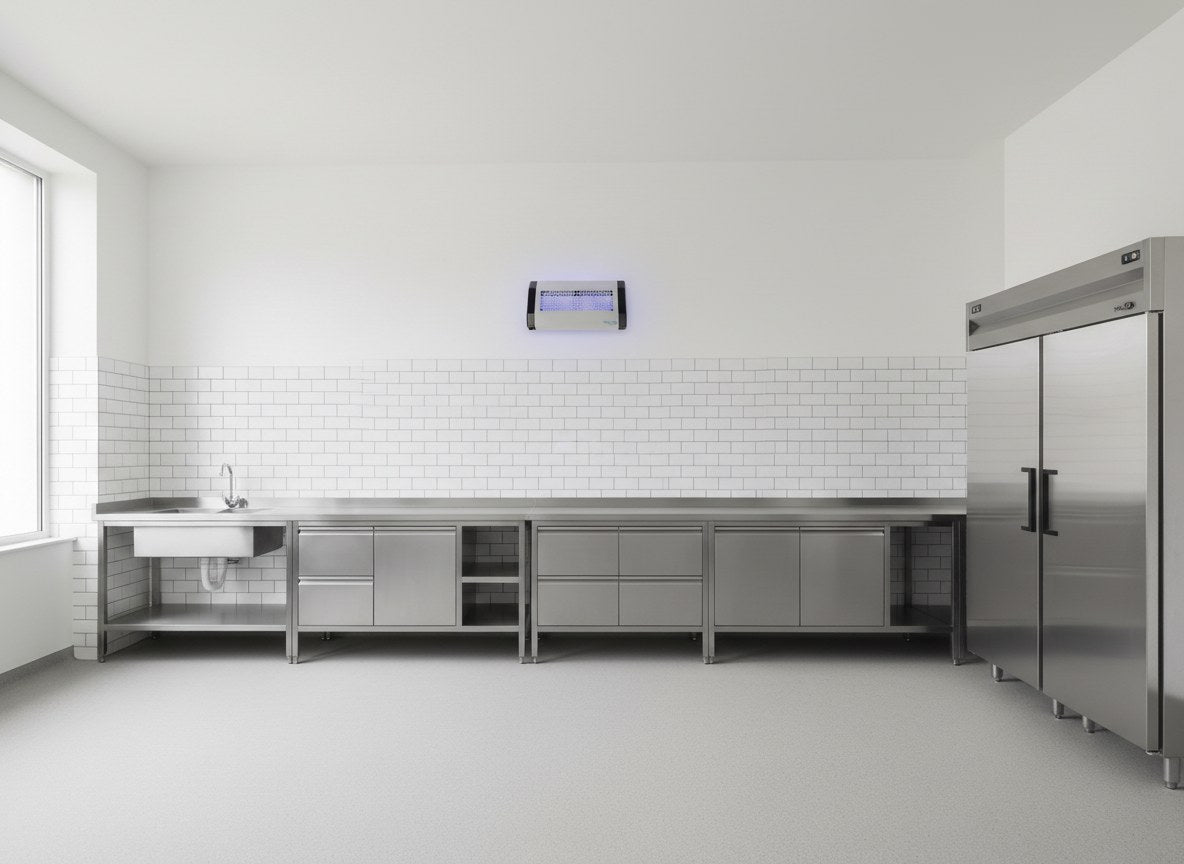 FLYghtDuo mounted on the wall of a commercial kitchen