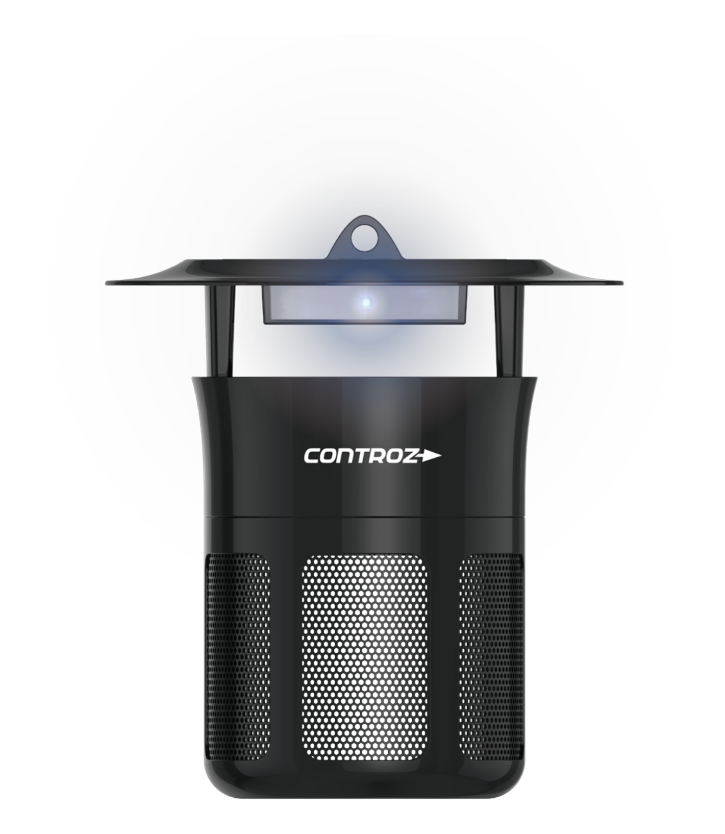 CONTROZ 66 mosquito trap, black unit with its UV LED ring lit